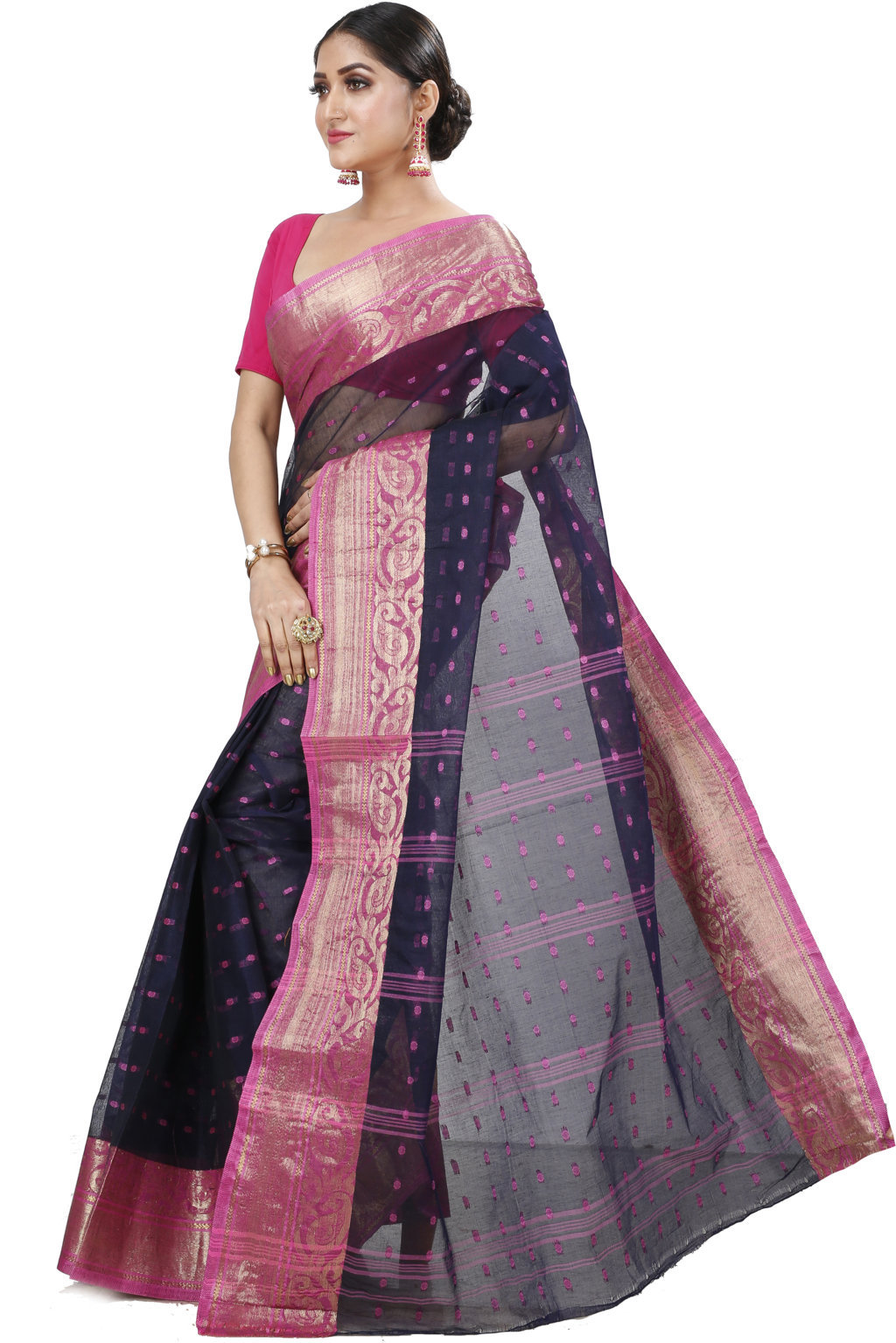 Night Blue Pure Cotton Sachi Tant Saree (1023)